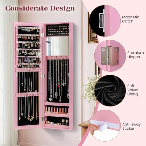 GIANTEX Wall or Door Mounted Jewelry Cabinet with Full Length Mirror - Image 5