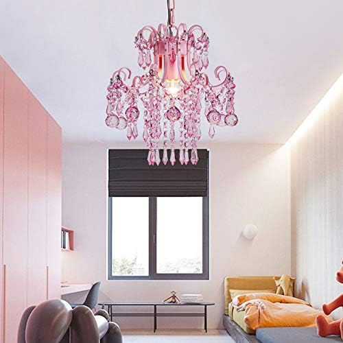 Q&S Mini Crystal Chandelier, Modern Pink Chandelier,Small Hanging Light Fixture for Princess Room Dressing Room Bathroom Clothing Store Salon W11.8 1 Light E26. UL Listed - Image 4