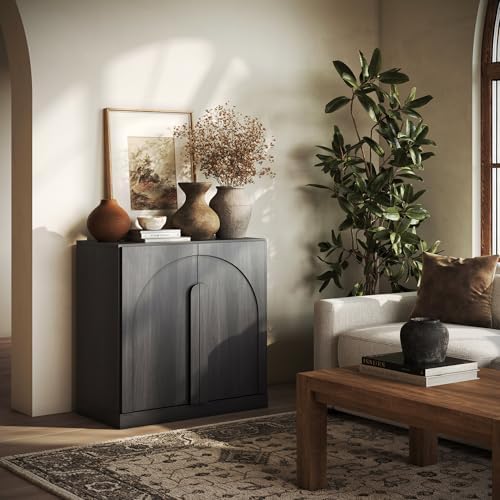 BELLEZE Bijou 31.5" Modern Wood Sideboard Cabinet with Arched Doors - Private Storage Sideboard Console for Entryway & Living Room - Hidden Organization, 70lbs Capacity, Ebony by BELLEZE