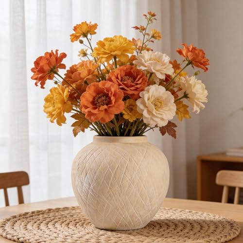 Rustic Ceramic Vintage Farmhouse Vase for Decor (Large Carved Beige) - Image 2