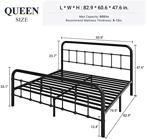 Allewie Queen Metal Bed Frame with Victorian Iron-Art Headboard, Black - Image 2