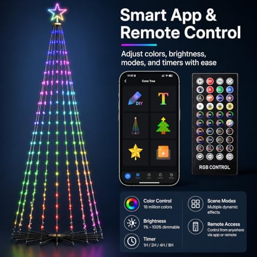 Mystical Glow Cone String Lights, 8ft 340 LEDs Multi-Color Fairy Lights with Smart App Control, 100+ Dynamic Scene Modes, Music Sync, Waterproof Outdoor Valentines Tree for Year-Round Celebrations - Image 5