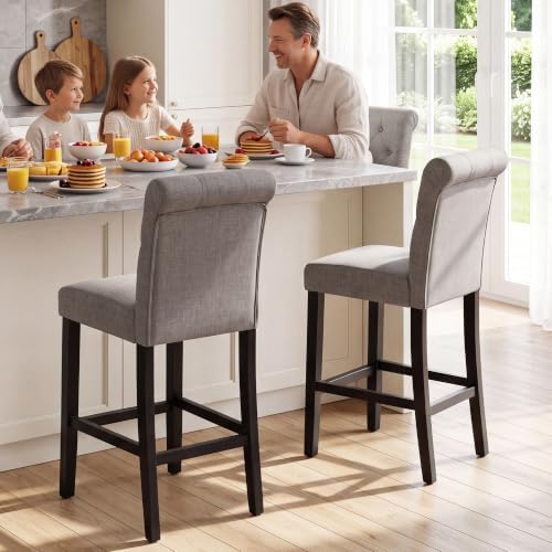 LSSBOUGHT 24 Inches Upholstered Counter Height Bar Stools Kitchen Island Chairs Padded Barstools with Button-Tufted Back and Solid Wood Legs Set of 2（Gray） - Image 7