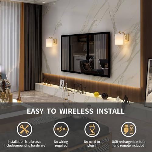 Powfloven Gold Rechargeable Wall Sconces Set of 2 with Remote, Wireless Battery Operated Dimmable LED Wall Lights, Cordless Wall Lighting Lamp Fixture for Bedroom Living Room - Image 5
