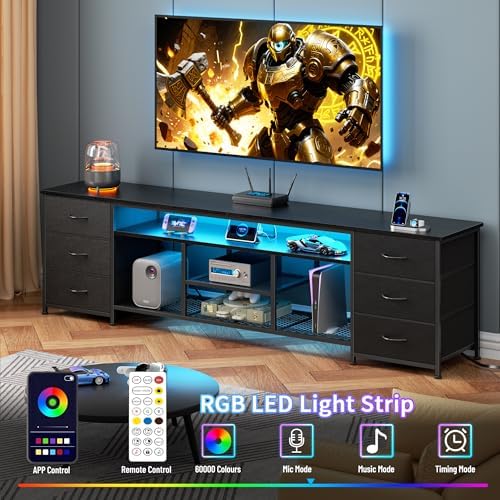 Furologee 71 Inch LED TV Stand, Entertainment Center, Black - Image 4