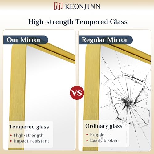 Keonjinn 48 x 24 Inch Brushed Gold Bathroom Mirrors for Over Sink - Image 5