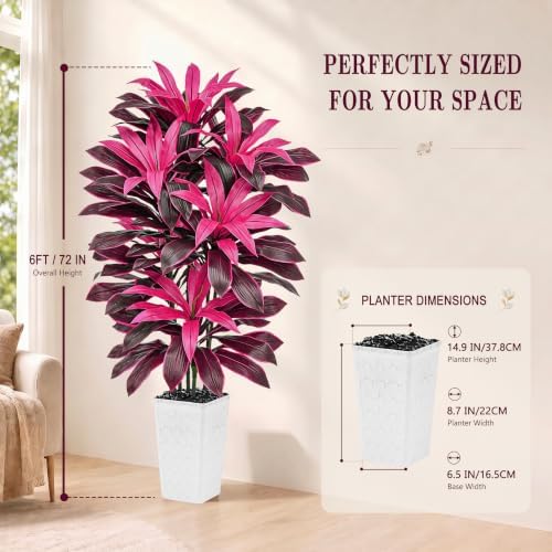 Artificial Dracaena Plant Fake Tree with Planter Faux Yucca Tall Fake Floor Plant, Artificial Trees for Home Bedroom Office Indoor Living Room Decoration (Purple, 6FT) - Image 3
