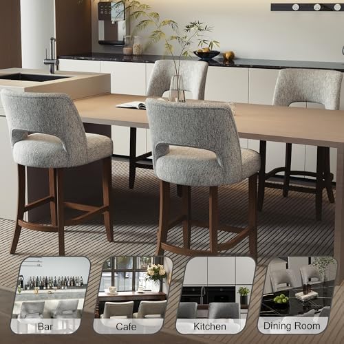 VKNOW Bar Stools Set of 4, 26" Fabric Counter Height Bar Stools, Grey - Image 5