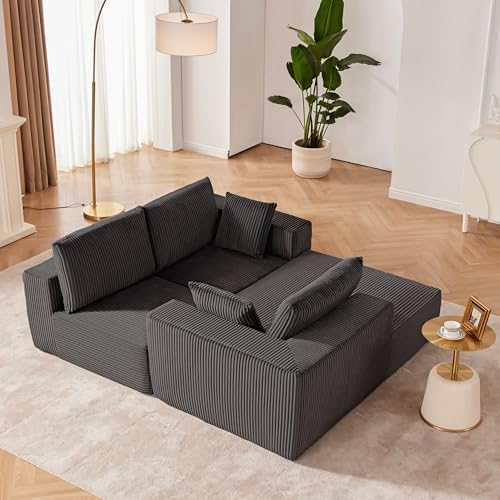 108" Boneless Couch with Chaise, Cloud Sectional Modular Sofa, Darkgrey - Image 6