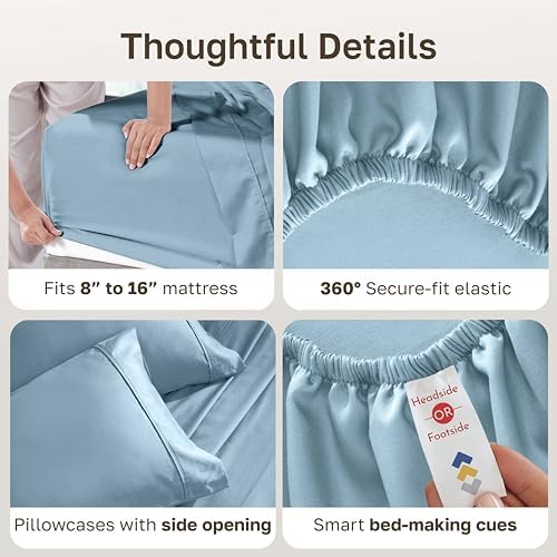 California Design Den Soft 100% Cotton Sateen King Bedsheets Set, Sky Blue - Image 5