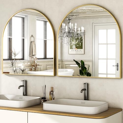 HARRITPURE 26"x28" Arched Bathroom Mirror Wall Mounted Gold Arch Mirror - Image 5