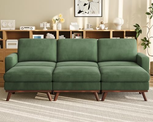 Vesgantti 97" Modular Sectional Sofa Green, Sectional Couch with Movable Ottoman, Comfy Corduroy Couch with Spring Cushion, Modular Sofa with Deep Seat for Living Room, Bedroom and Apartment by Vesgantti