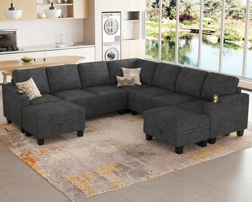 Belffin Modular Sectional Sofa Couch with Storage U Shape Convertible Corner Couches for Living Room Dark Grey Couch by Belffin