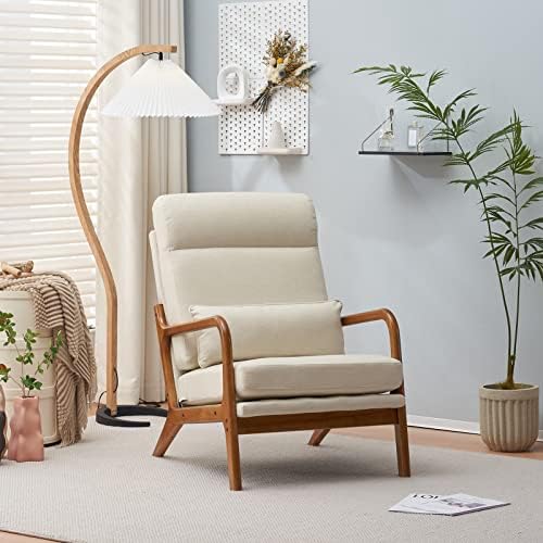 Karl home Accent Chair High Back Mid-Century Modern, Beige by Karlhome