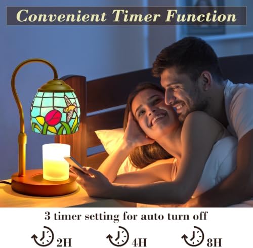Candle Warmer Lamp with Timer Dimmer, Adjustable Height Candle Warmer for Jar Candles, Birthday Gifts for Women New Home Bedroom Decor Tiffany Hummingbird Style Stained Glass with 2 Bulbs - Image 6