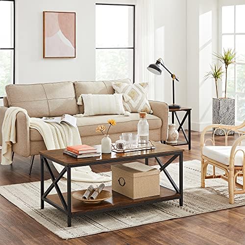 VASAGLE Coffee Table with Storage Shelf, 39.4 x 21.7 x 17.7 Inches - Image 4