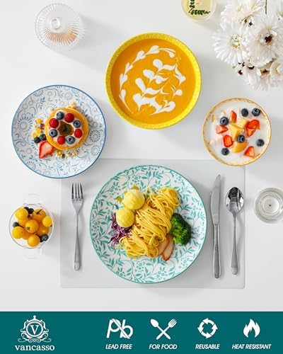 vancasso SELENE Plates and Bowls Set for 6, 24 Pieces Dinnerware Sets, Mircowave and Dishwasher Safe Dishes Set, Porcelain Pastel Dinnerware - Image 5