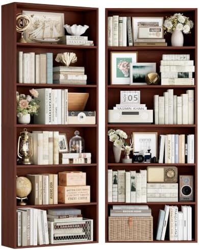 FOTOSOK 6 Tier Tall Bookshelf and Bookcase, Open Display Shelves,Cherry 2PK - Image 7