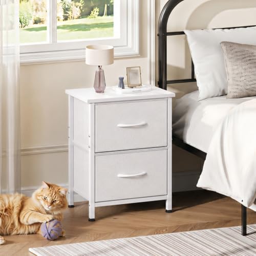 WLIVE White Night Stand, Small Dresser with 2 Drawers & Wooden Top, White - Image 2