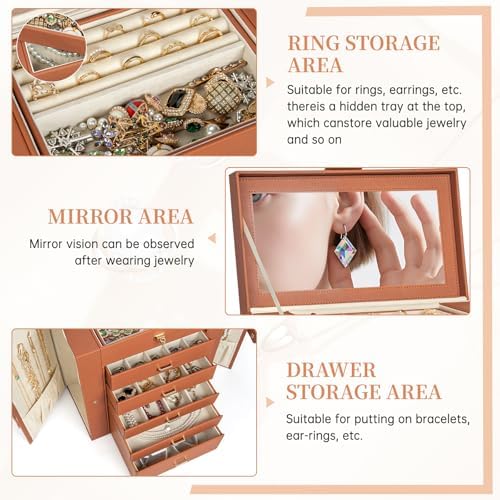 AKOZLIN 6-Tier Jewelry Box Organizer 5 Drawers Storage Extra Large Orange - Image 6