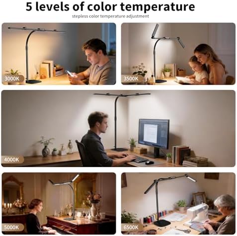 Omorepa 4 Light Bar Design Goose-Neck Desk Lamp with Base,24W Bright Led Tall Overhead Desk Light for Home Office,Eye Care Reading Table Light for Desktop Working,Drafting,Reading - Image 6