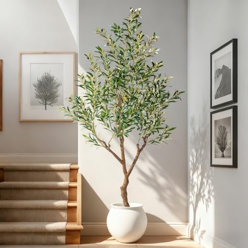Erimda 7ft Artificial Olive Tree, Realistic Faux Olive Plant with Hand-Placed Fruits, Sturdy Fake Olive Tree for Living Room, Office, Modern Farmhouse Home Decor - Image 6