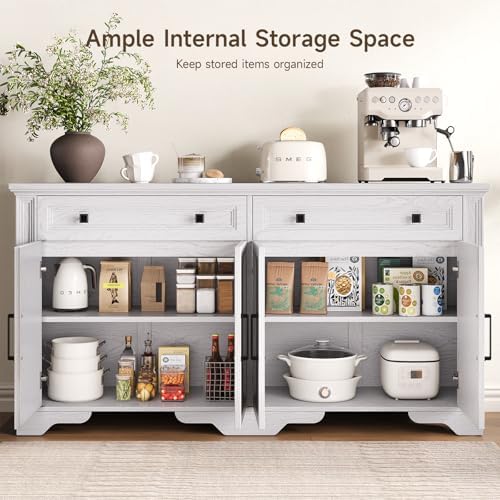 ONBRILL 63" Sideboard Buffet Cabinet, Large Credenza with Drawers White - Image 4