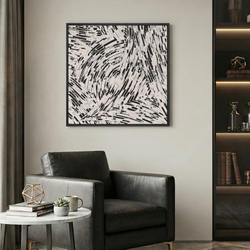 Framed Black and White Abstract Wall Art, 1 Piece Square Modern Canvas Prints Paintings, Minimalist Abstract Brush Pictures for Bedroom Dining Room Living Room Lounge Bathroom Wall Decor 24x24 In by Cuspin