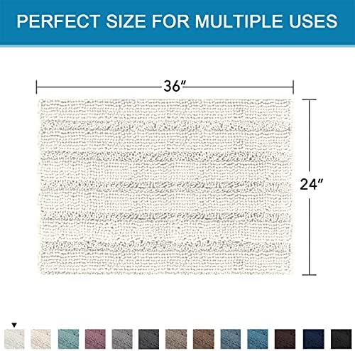 H.VERSAILTEX Bath Mats for Bathroom Non Slip Extra Thick Chenille Striped Bath Rug 24" x 36" Absorbent Non Skid Fluffy Soft Shaggy Rugs Washable Dry Fast Plush Mats for Indoor, Bath Room, Tub - Cream - Image 2