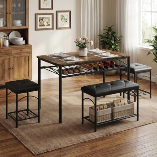 GarveeHome Dining Table Set for 4 with Upholstered Benches and 2 Stools, Modern Space Saving Kitchen Breakfast Table, Ideal for Small Kitchens, Apartments, Studios, and Compact Living Spaces - Image 6