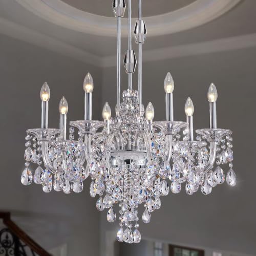 8-Light Maria Theresa Crystal Chandelier, Chrome Dining Room Light Fixture for Entryway & Living Room, Adjustable Height, E12 Base by DULUYIEE
