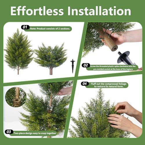 DREAMLOOM 3ft UV-Resistant Artificial Cedar Topiary Tree Faux Cypress Outdoor Fake Pine Plant Shrubs Bushes for Home Garden Porch Entryway, Set of 2 - Image 4