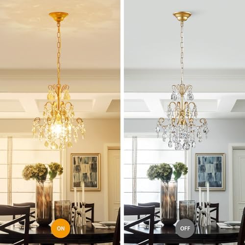 WUZUPS Crystal Chandelier 1-Light Pendant Ceiling Light Modern Lighting Fixture for Bedroom Hallway Bar Kitchen Bathroom, H 15.7" x W 13.8", E26 Base, Gold - Image 4