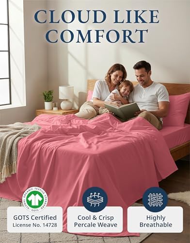 LANE LINEN Twin XL Sheets 100% Organic Cotton Cooling Soft - Mineral Red - Image 2