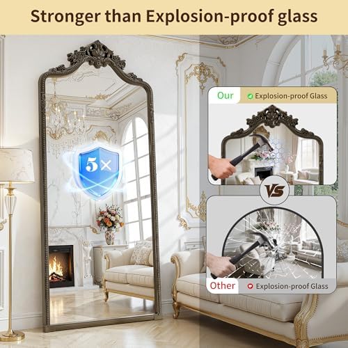 71"x32" Bronze Arched Full Length Mirror with Stand,Leaning or Hanging - Image 6