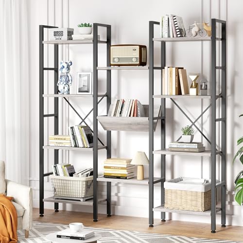 Shintenchi Bookcases 71.6”Triple 4 Tier Bookshelf with 11 Open Display Shelves, Wide Book Shelf Book Case,Large Etagere Bookshelf Open Record Player Shelves for Home & Office,Light Grey by Shintenchi%7CFurnitureMadeforRealLife