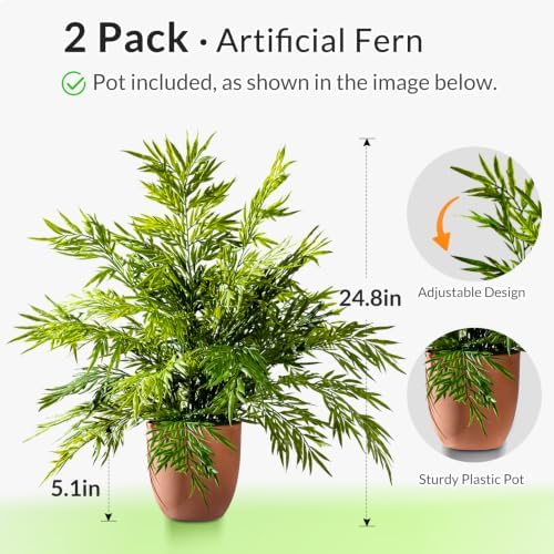 2 Pack Artificial Fern Plants in Pots Artificial Boston Ferns Potted Plants Faux Fern Bush Plant Shrubs Greenery for Outdoor Indoor Porch Patio Farmhouse Garden Living Room Office Table Decor (Type 3) - Image 4