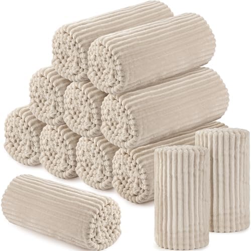 Buryeah 12 Pcs Flannel Blankets Bulk,Fall Outdoor Wedding, Khaki by Buryeah