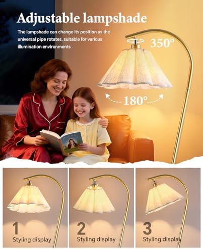 Floor Lamp with Pleated Linen Lampshade, Remote Control Modern Flower Floor Lamp for Living Room Arc Standing Lamp, Gold Tall Lamp for Bedroom Office Dining Room, Bulb Included - Image 3
