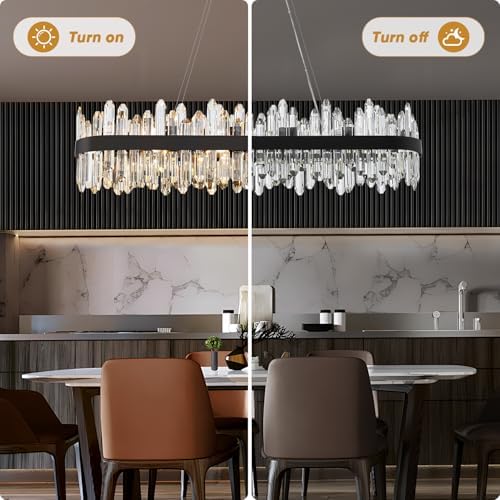 Black Oval Crystal Chandelier L45.3 inch, 24-Lights Chandeliers Modern Crystal Chandelier Pendant Light Fixture G9 Lights Pendant Ceiling Light for Dining Living Room Kitchen Island - Image 3