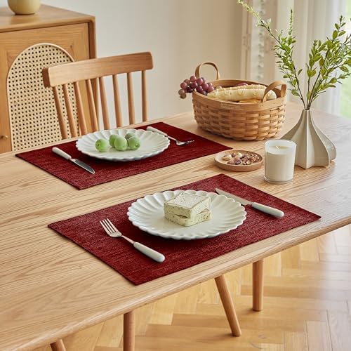 Softalker Faux Linen Cloth Placemats Set of 6-12 x 18 Inch, Red - Image 2