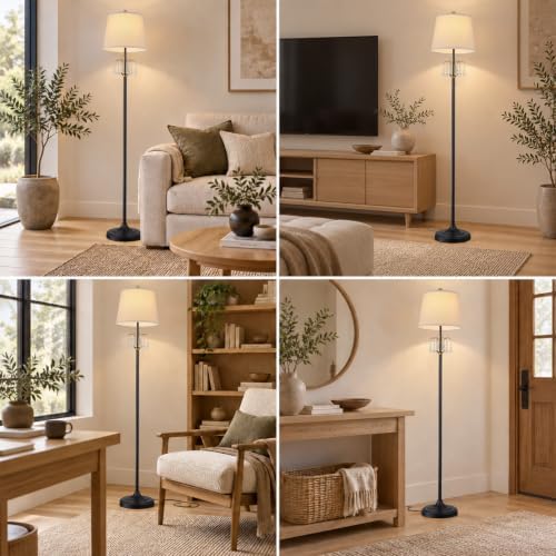 Hamilyeah Crystal Floor Lamp for Living Room, 64 Inch Tall Black and Gold Vintage Standing Lamp with Beige Linen Shade for Bedroom, Reading Nook, Office - Image 7