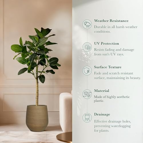 16.9" H Wood-like Large Plastic Tall Planter with Drainage Holes and Plug - Image 4