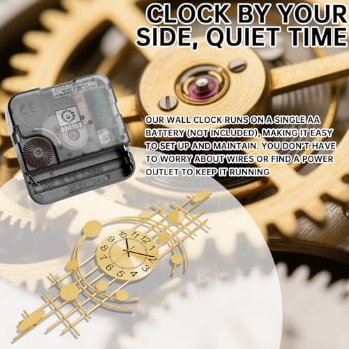Wall Clock for Living Room, Silent Quality Quartz Battery Operated, Golden Metal Decorative Large Wall Clock for Kitchen,Home,Bathroom,Bedroom Home Decor,14.6x36.3inch - Image 3
