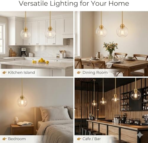 Gold Globe Pendant Light, 3-Pack Modern Clear Glass Hanging Fixture - Image 5