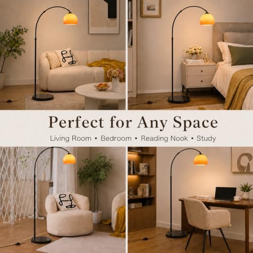 Black Arc Floor Lamp for Living Room,Orange Glass Lampshade,MCM Style - Image 7