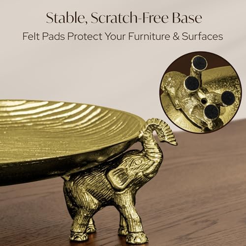 Antique Gold Tray with Elephant Stand - Round Coffee Table Centerpiece - Image 3