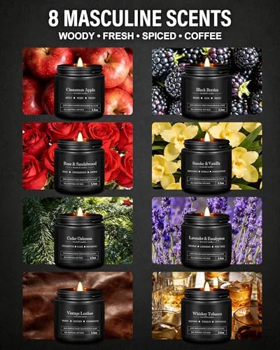 8 Pack Scented Candles for Men, Masculine Candle Gift Set with Smoky & Woody Scents, Soy Wax Aromatherapy Candles for Home, Birthday Gift for Him, Boyfriend, Spring Candles - Image 2