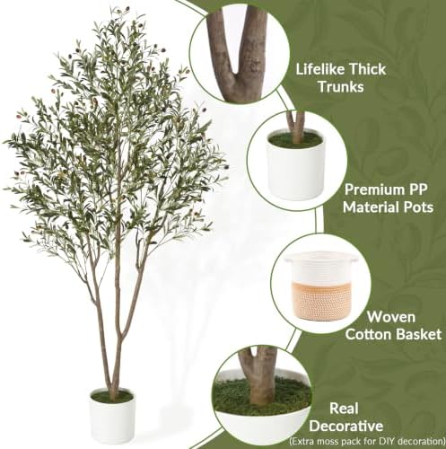 7FT Olive Trees Artificial Indoor with Planter&Basket, Tall Faux Olive Tree - Image 6