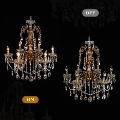 Antique Gold Crystal Chandelier 6-Light Candle Style Pendant Light - Image 6